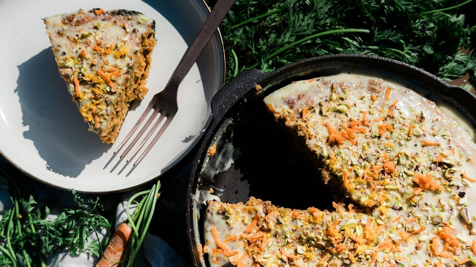 Breakfast Skillet Carrot Cake with Cream Cheese Drizzle